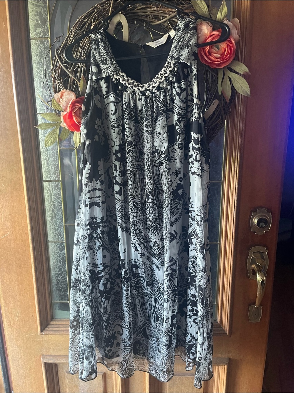 Mlle Gabrielle Black and White Paisley Midi Dress